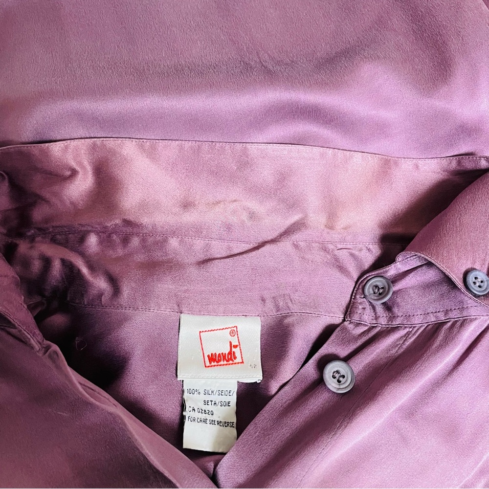 Vintage Mondi Muted Purple 100% Silk Button Up Dress Shirt Blouse | XL - Picture 5 of 6